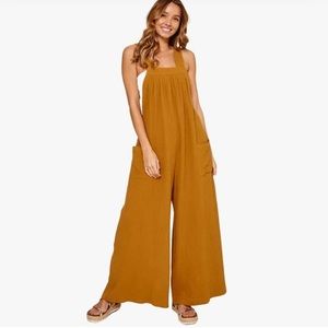 23 Boho Cotton Gauze Solid Fabulous Wide Leg Jumpsuit